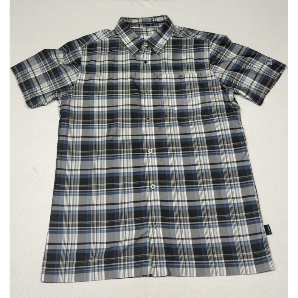Kuhl Men's Eluxur Ionik Short Sleeve Shirt Blue Gray Plaid Small S Outdoor